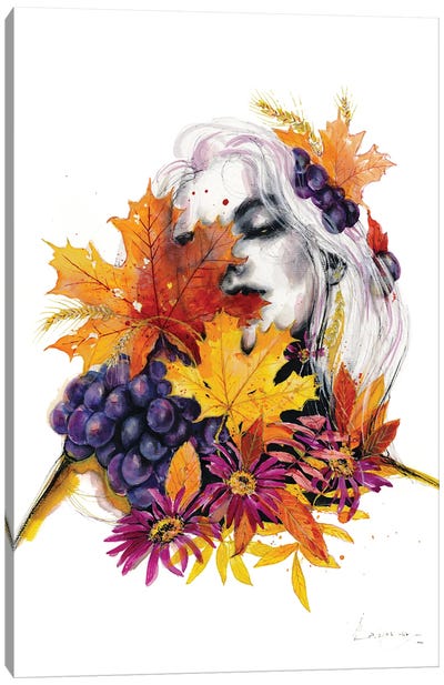 Autumn Woman Canvas Art Print - Grape Art