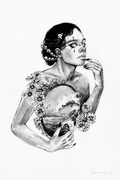 Black & White Drawings & Illustrations: The Mirror by Doriana Popa