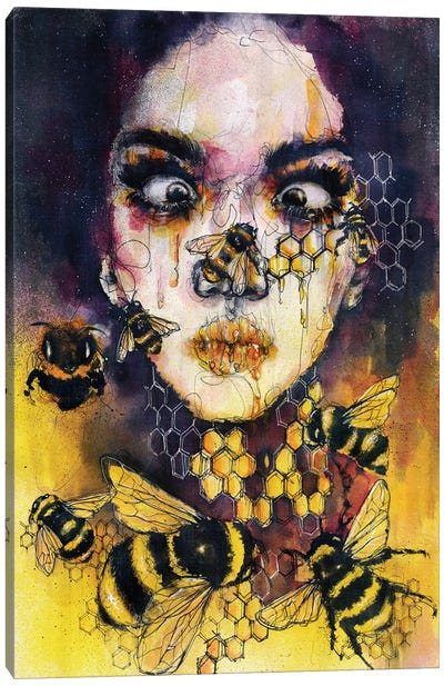 Bee Weird Canvas Art Print - Black, White & Yellow Art