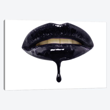 Black Lip-Gloss Lips Canvas Print #DPT107} by londondeposit Canvas Print