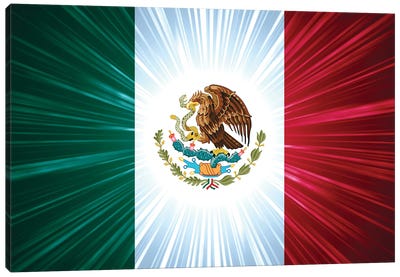 Mexican Flag With Light Rays Canvas Art Print - International Flag Art