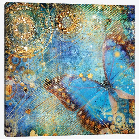 Messy Blue Background With Butterfly Canvas Print #DPT117} by Maugli Canvas Art