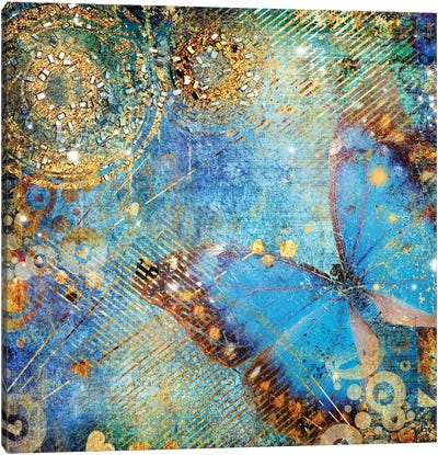Messy Blue Background With Butterfly Canvas Art Print