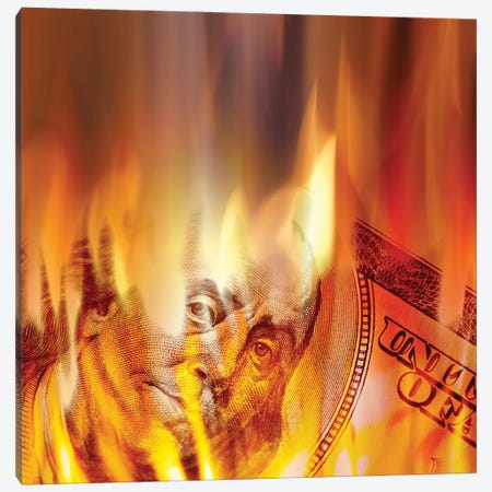 Money Burning In Flames Canvas Print #DPT11} by ArenaCreative Canvas Print
