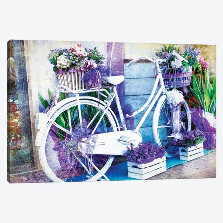 Vintage Floral Bike Canvas Print #DPT122} by Maugli Canvas Artwork
