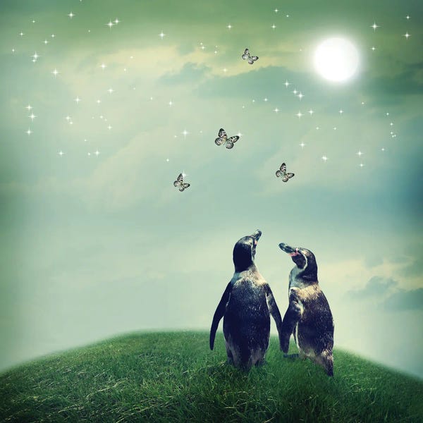 Penguins: Penguin Couple In Fantasy Landscape by Melpomene