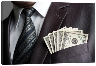 Businessman With Money In Suit Pocket Canvas Art Print - Motivational