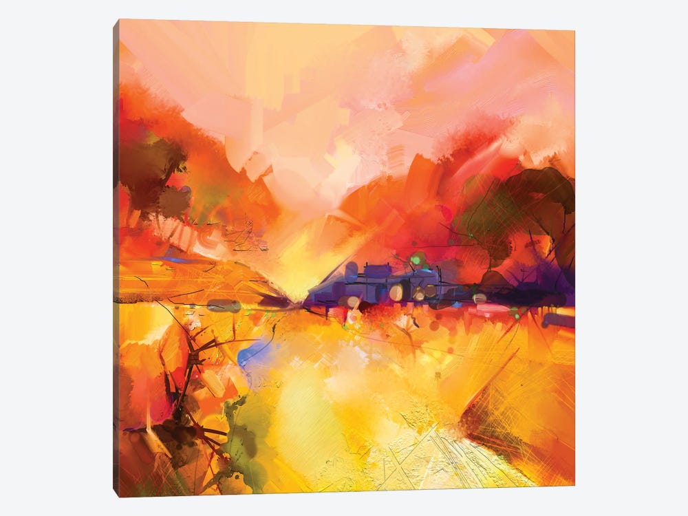 Colorful Yellow And Red Landscape by Nongkran ch 1-piece Canvas Print