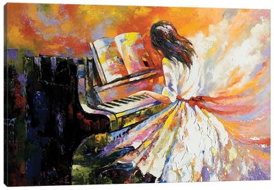 The Girl Playing On The Piano Canvas Art Print - Musician Art