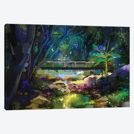 Wooden Bridge Over Creek In Forest Canvas Print #DPT161} by Nongkran ch Canvas Artwork