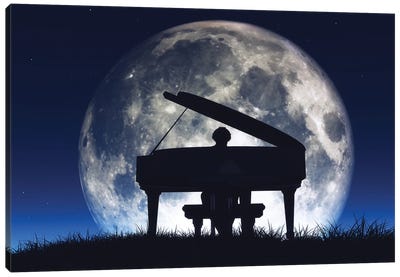 Silhouette Of A Man Playing The Piano Canvas Art Print - Music Collection