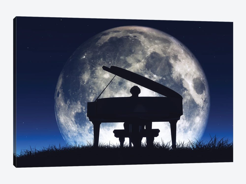 Silhouette Of A Man Playing The Piano by orlaimagen 1-piece Canvas Art Print