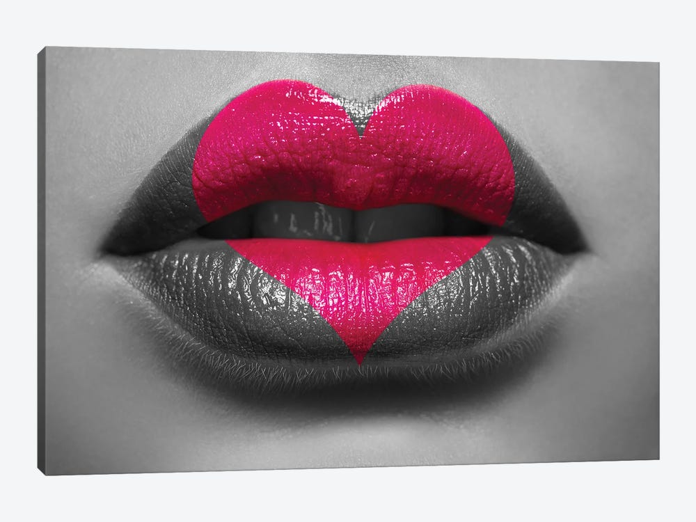 Pattern In Shape Of Heart On Lips by ponomarencko 1-piece Canvas Art Print