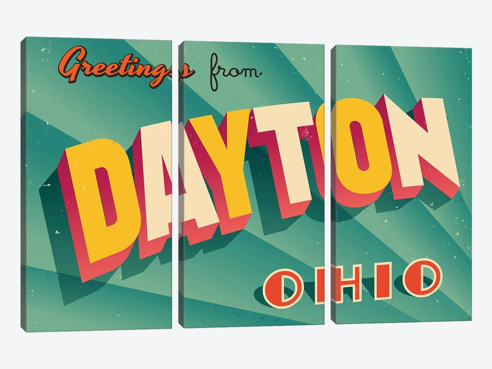 Greetings From Dayton by RealCallahan 3-piece Canvas Art