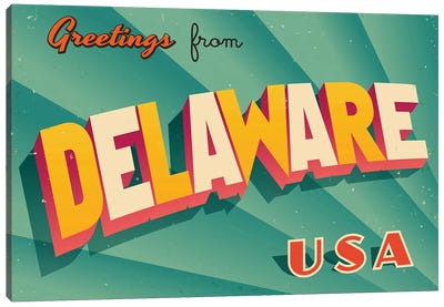 Greetings From Delaware Canvas Art Print - Places Collection