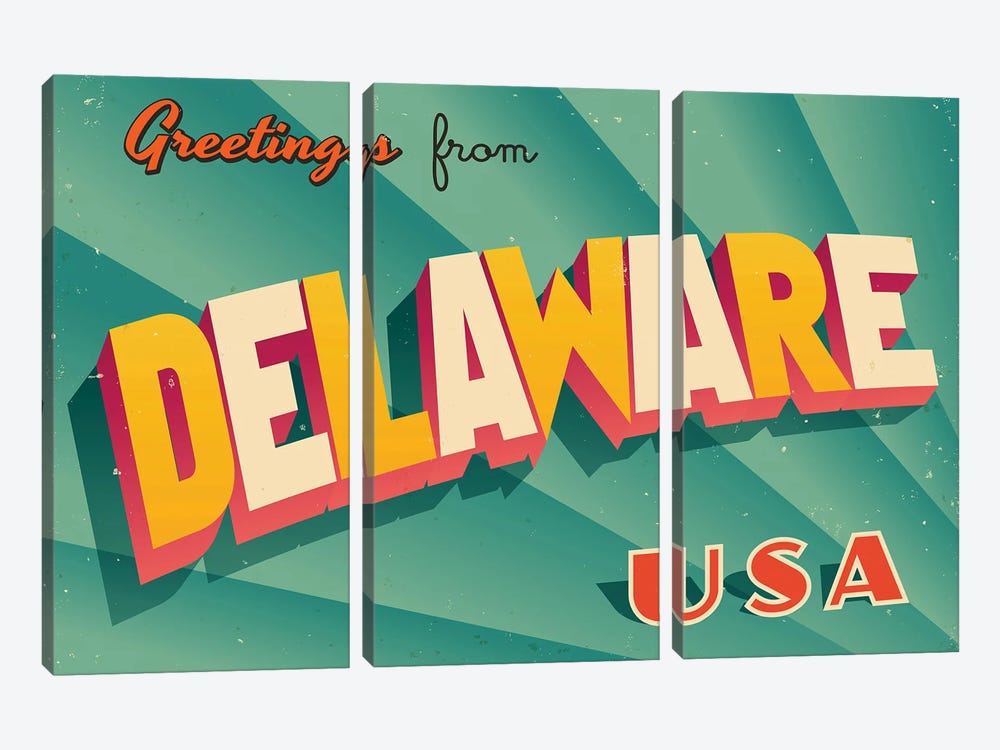 Greetings From Delaware by RealCallahan 3-piece Canvas Artwork