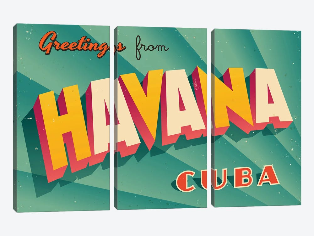 Greetings From Havana by RealCallahan 3-piece Canvas Art Print