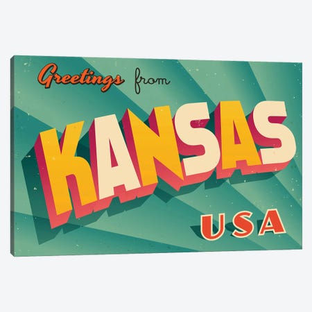 Greetings From Kansas Canvas Print #DPT196} by RealCallahan Canvas Artwork