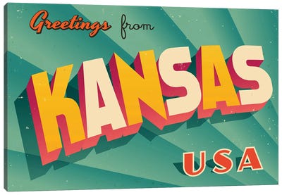 Greetings From Kansas Canvas Art Print - Kansas Art