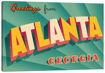 Greetings From Atlanta Canvas Art Print - Places Collection