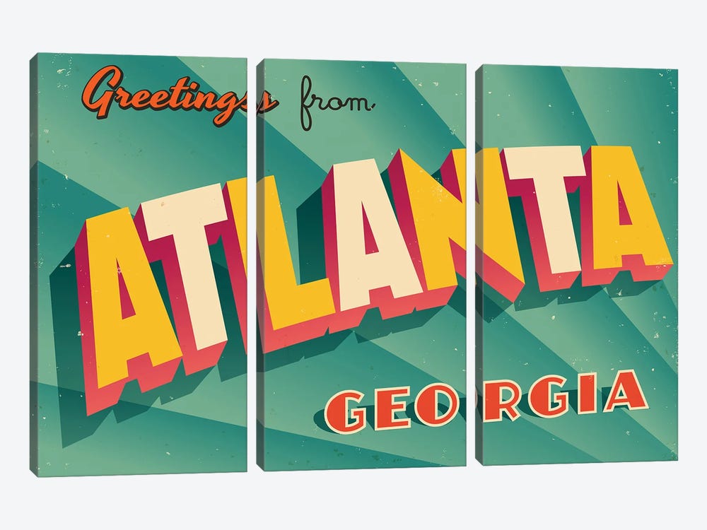 Greetings From Atlanta by RealCallahan 3-piece Canvas Wall Art