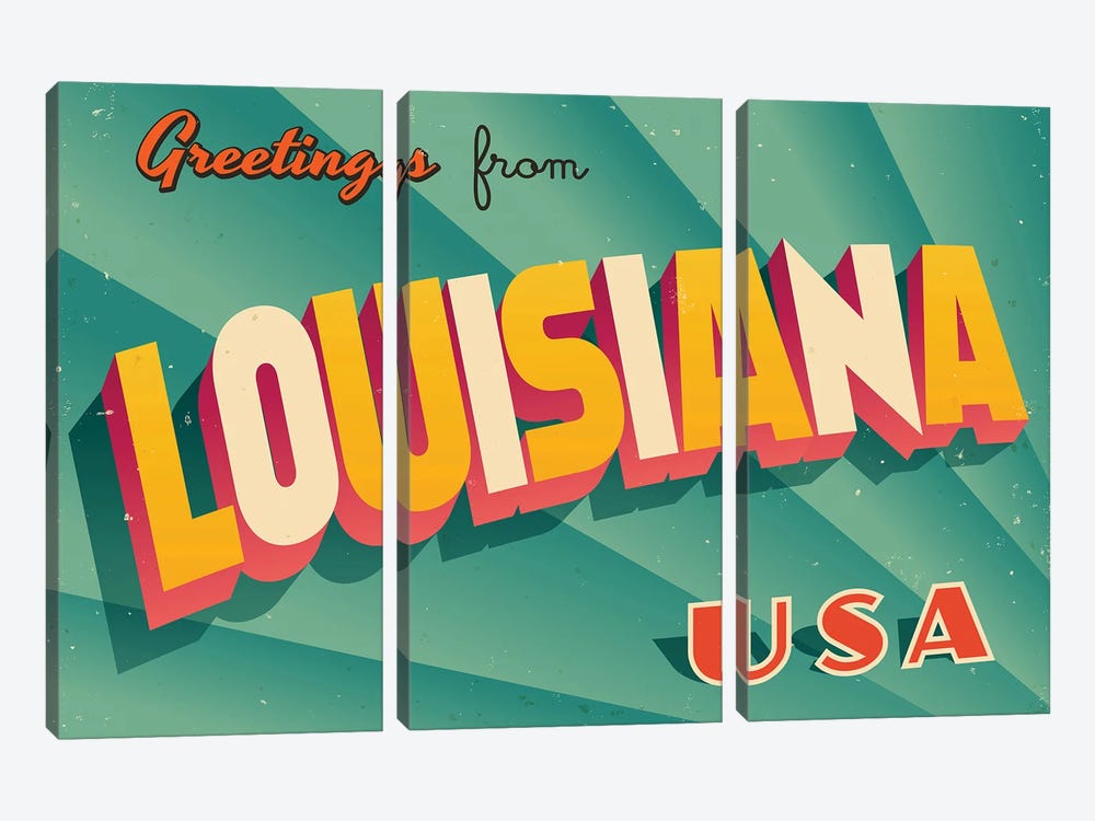 Greetings From Louisiana by RealCallahan 3-piece Canvas Wall Art