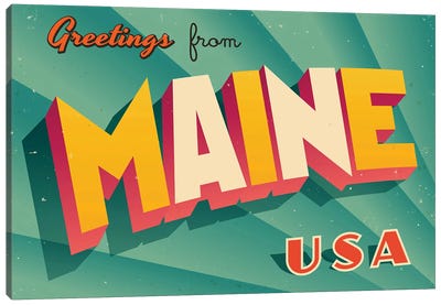 Greetings From Maine Canvas Art Print - Places Collection
