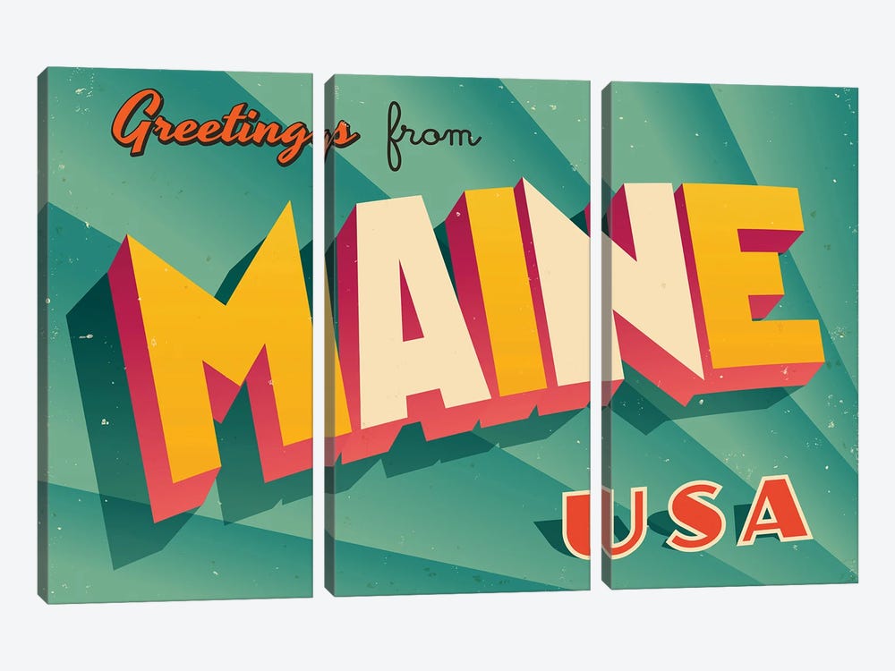 Greetings From Maine by RealCallahan 3-piece Canvas Print