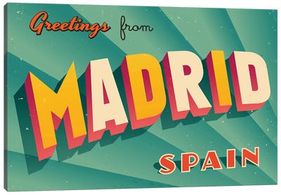 Greetings From Madrid Canvas Art Print - Community Of Madrid Art