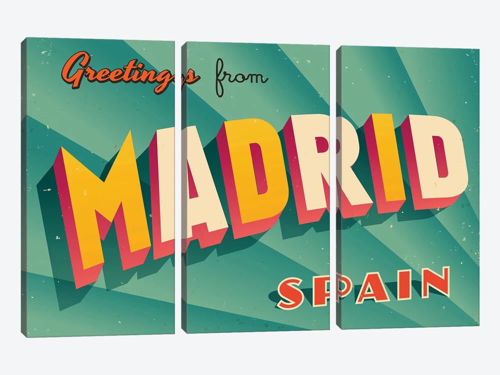 Greetings From Madrid by RealCallahan 3-piece Canvas Print