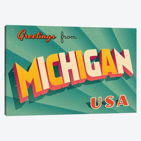 Greetings From Michigan Canvas Print #DPT211} by RealCallahan Canvas Artwork