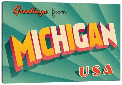Greetings From Michigan Canvas Art Print - Places Collection