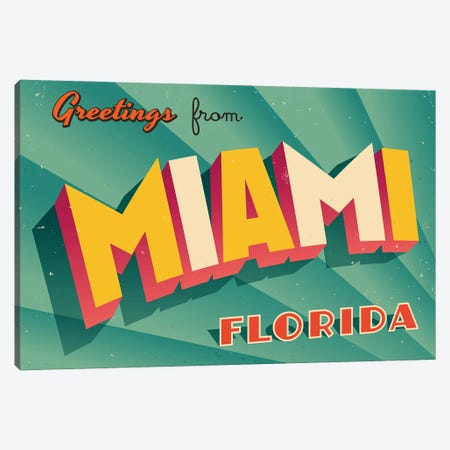 Greetings From Miami Canvas Print #DPT214} by RealCallahan Canvas Print