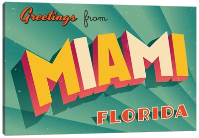 Greetings From Miami Canvas Art Print - Places Collection