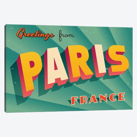 Greetings From Paris Canvas Print #DPT216} by RealCallahan Art Print