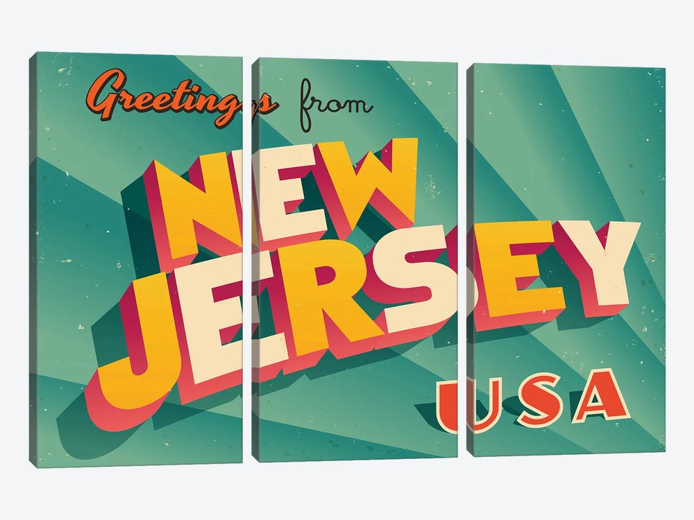 Greetings From New Jersey by RealCallahan 3-piece Canvas Art Print