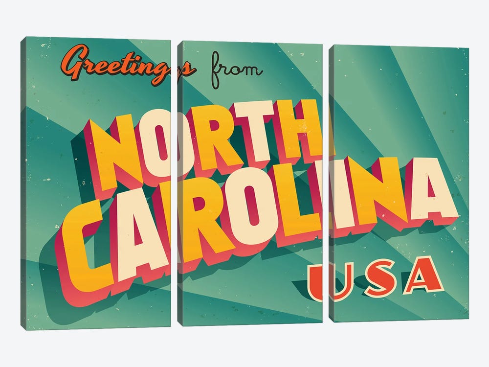 Greetings From North Carolina by RealCallahan 3-piece Canvas Artwork