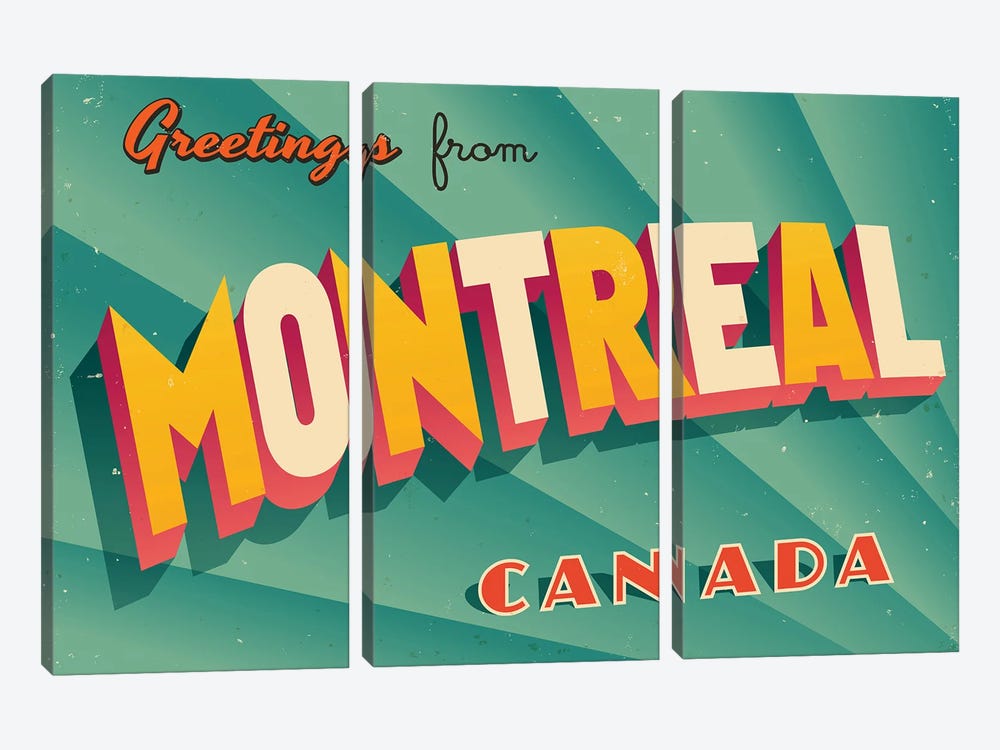 Greetings From Montreal by RealCallahan 3-piece Canvas Print