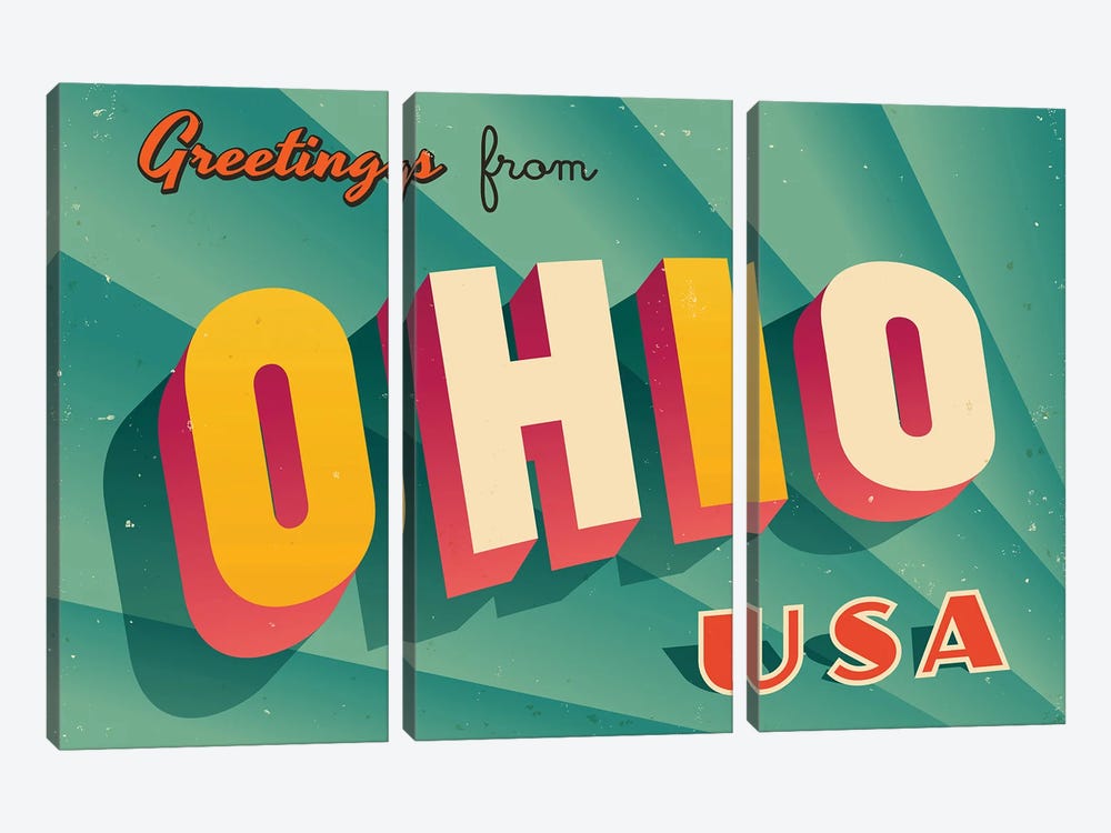 Greetings From Ohio by RealCallahan 3-piece Canvas Art Print