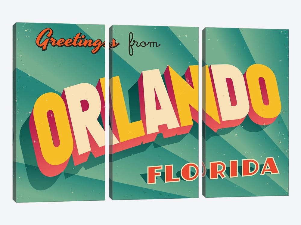 Greetings From Orlando by RealCallahan 3-piece Canvas Artwork