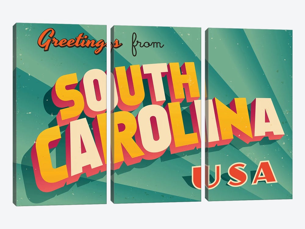 Greetings From South Carolina by RealCallahan 3-piece Canvas Art