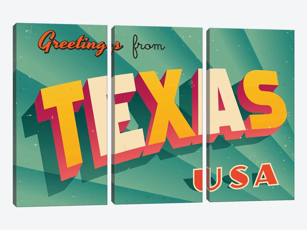 Greetings From Texas by RealCallahan 3-piece Canvas Art Print