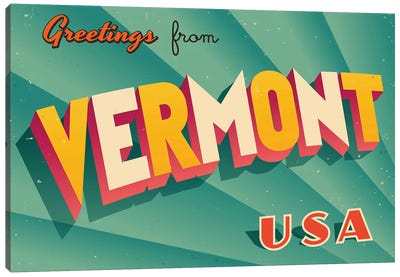 Greetings From Vermont Canvas Art Print - Places Collection