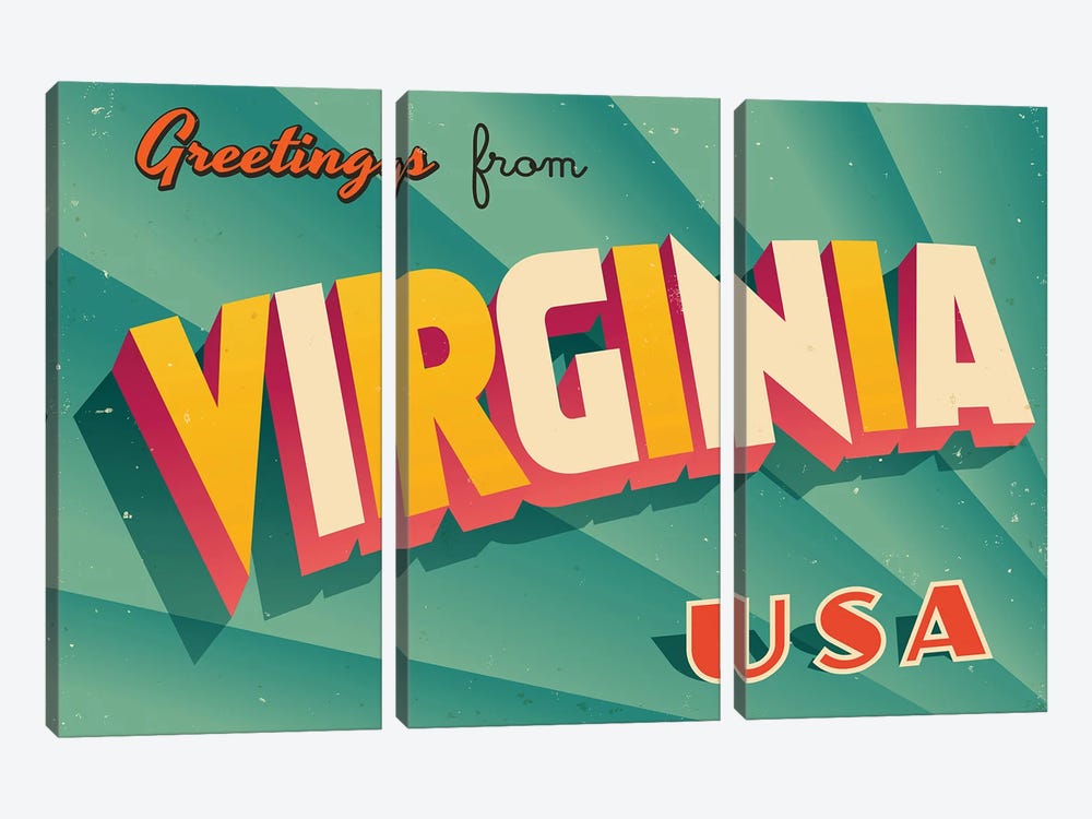 Greetings From Virginia by RealCallahan 3-piece Canvas Art