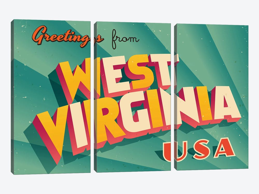 Greetings From West Virginia by RealCallahan 3-piece Canvas Wall Art