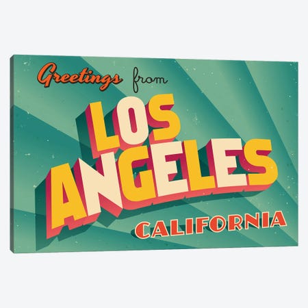 Greetings From Los Angeles Canvas Print #DPT254} by RealCallahan Art Print
