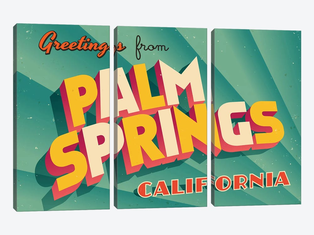 Greetings From Palm Springs by RealCallahan 3-piece Canvas Print