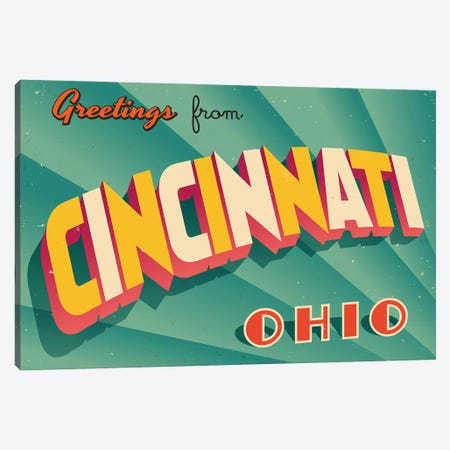 Greetings From Cincinnati Canvas Print #DPT262} by RealCallahan Canvas Art Print