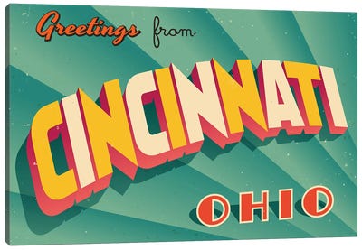 Greetings From Cincinnati Canvas Art Print - Places Collection