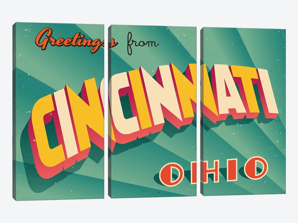 Greetings From Cincinnati by RealCallahan 3-piece Canvas Art